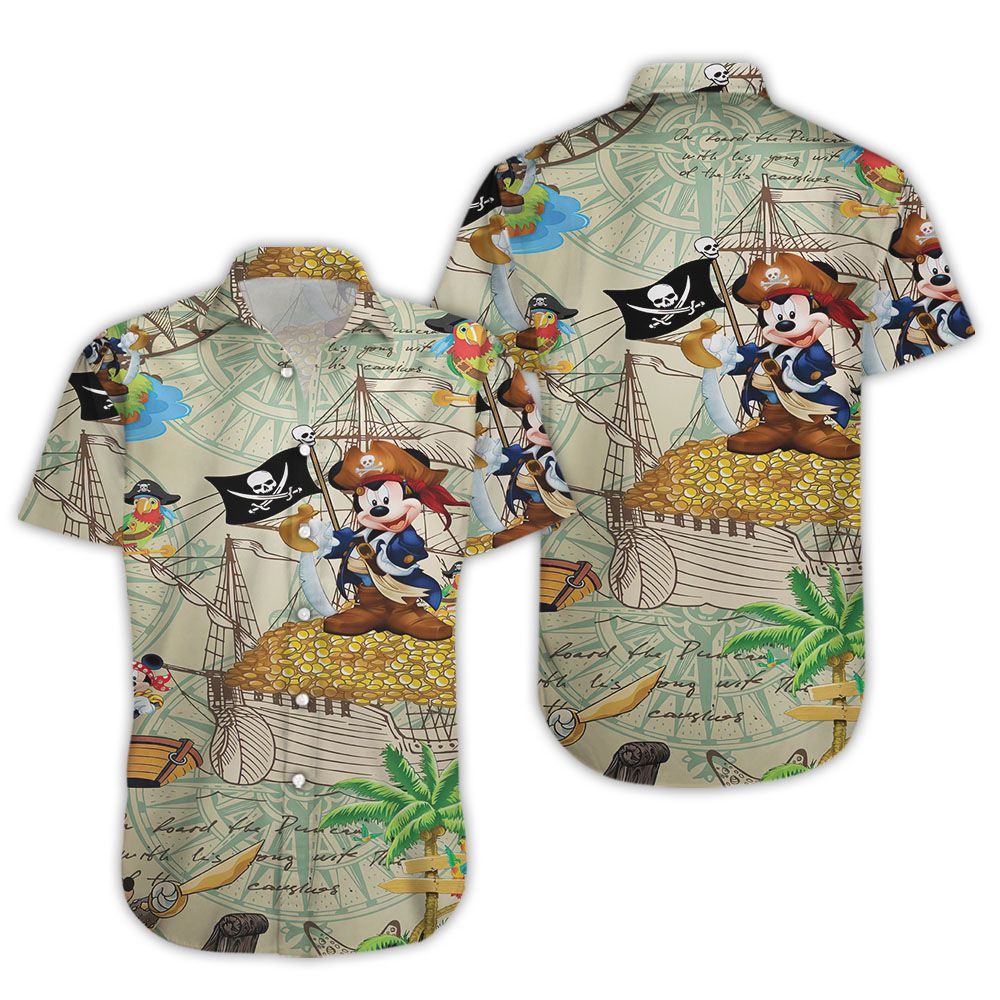 Pirates Mickey Mouse Hawaiian Shirt Beach Shorts