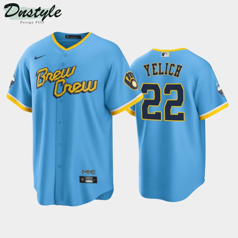 Men’s Milwaukee Brewers #22 Christian Yelich 2022 City Connect Powder Blue Jersey