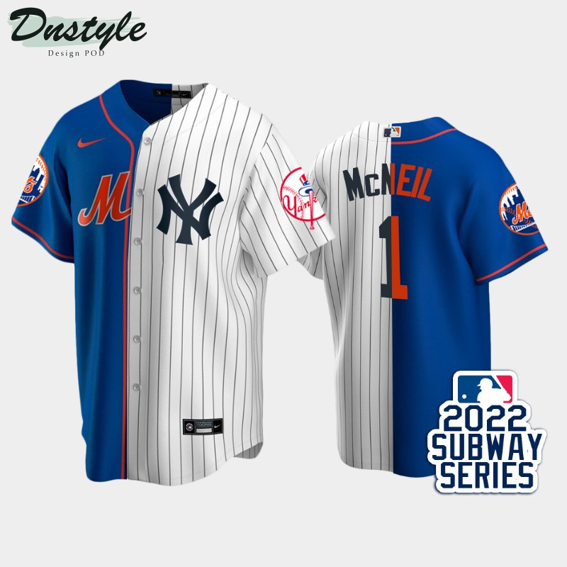 2022 Subway Series New York Mets #1 Jeff McNeil Split Royal White Jersey