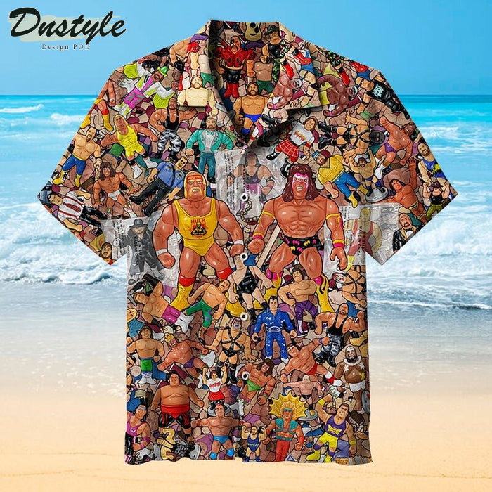 Wrestling Character Collage Art 3D Hawaiian Shirt And Short
