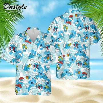 The Smurfs Hibicus Palm Leaves Hawaiian Shirt