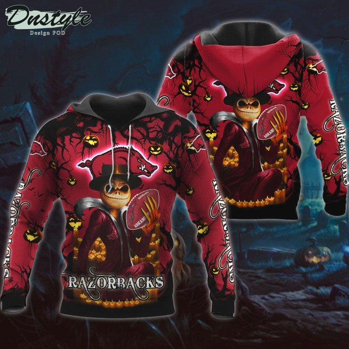 Arkansas Razorbacks Jack Skellington Halloween 3D Hoodie Tshirt