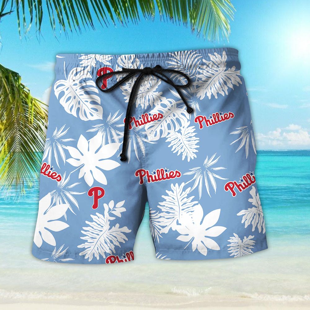 Philadelphia Phillies Tropical Flower Hawaiian Shirt Beach Shorts