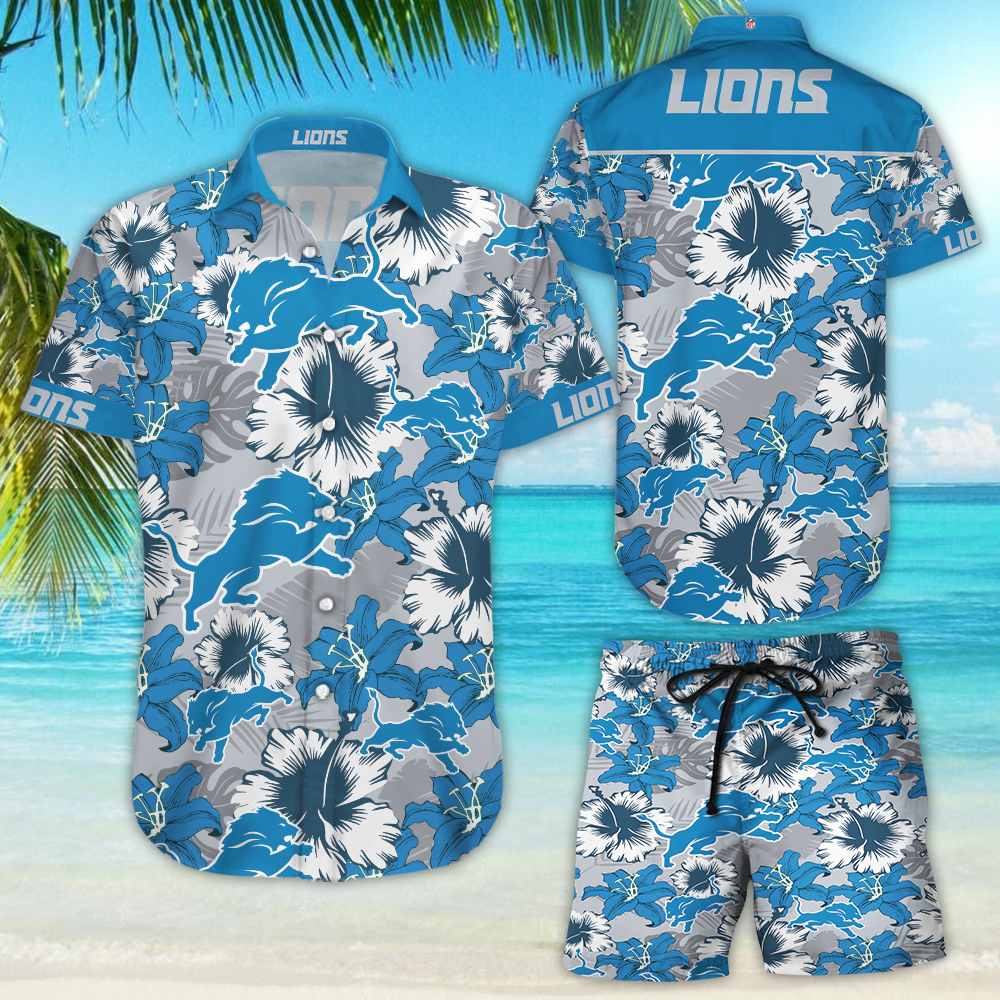 Detroit Lions Hawaiian Shirt Beach Shorts