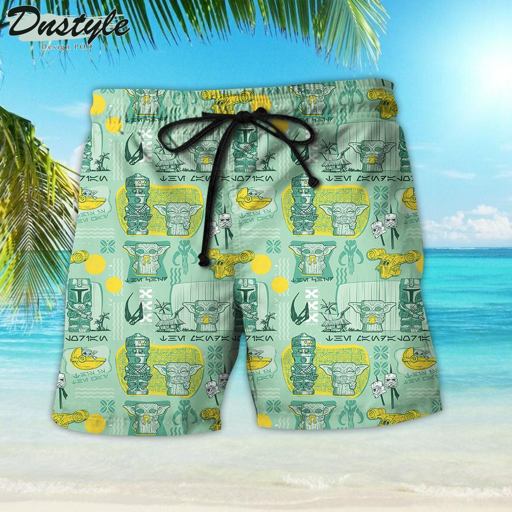Awesome Tiki Baby Yoda Hawaiian Shirt Beach Shorts