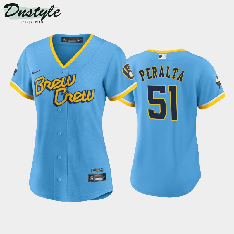 Freddy Peralta #51 Milwaukee Brewers Powder Blue 2022 City Connect Women’s Jersey