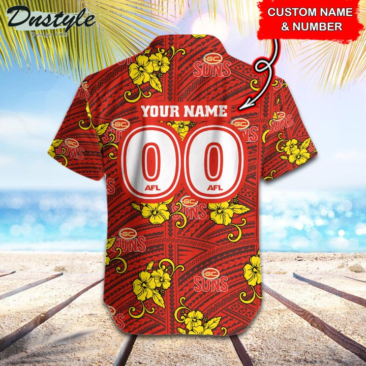Personalized AFL Gold Coast Suns Tribal Hawaiian Shirt
