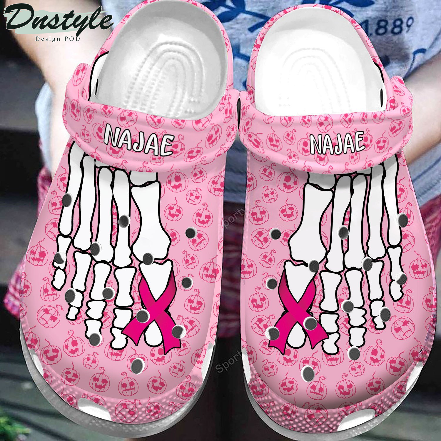 Personalized Skeleton Breast Cancer Clog Crocs Shoes
