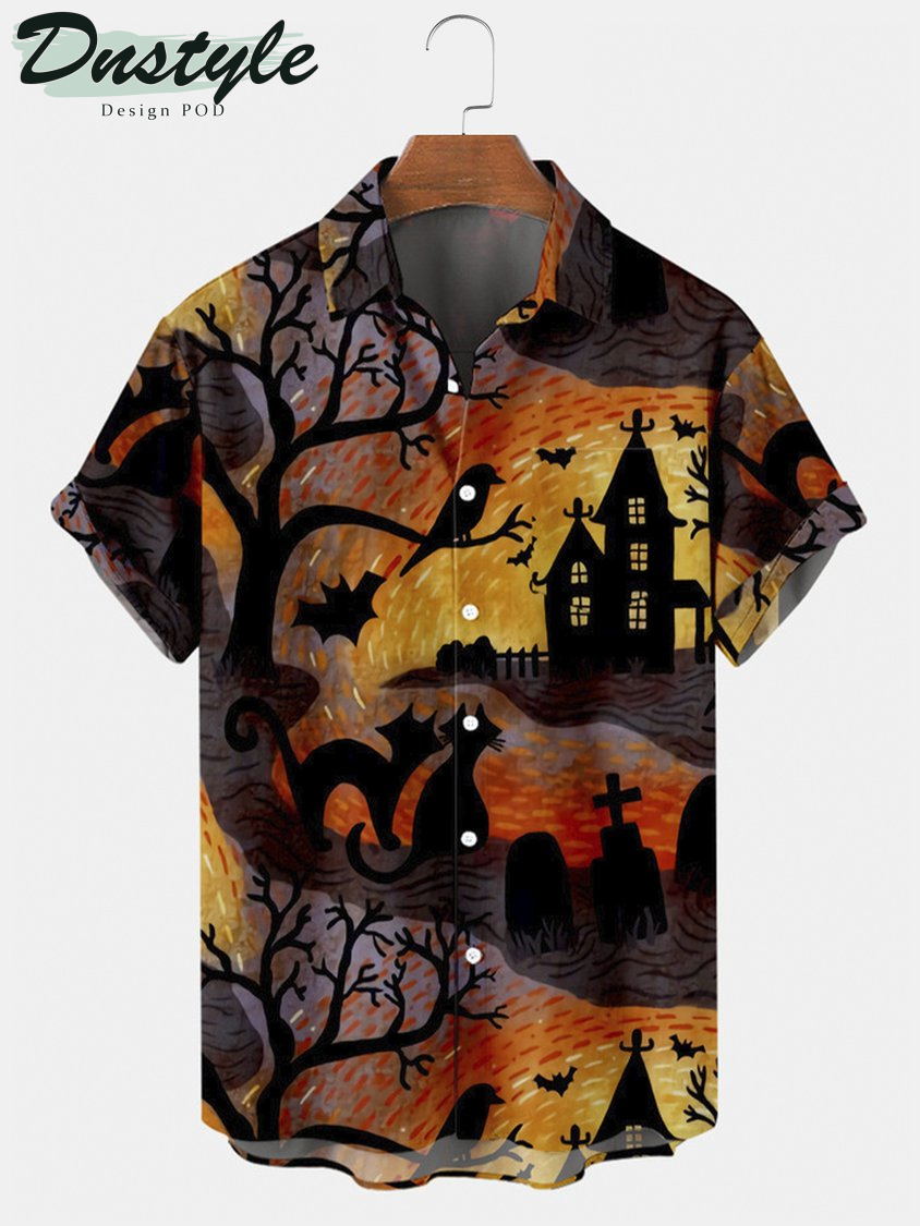 Black Cat Halloween Cemetery Hawaiian Shirt