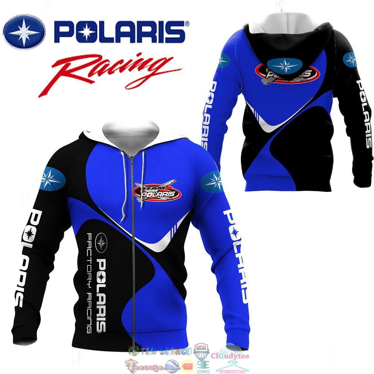 Polaris Factory Racing Blue 3D hoodie and t-shirt