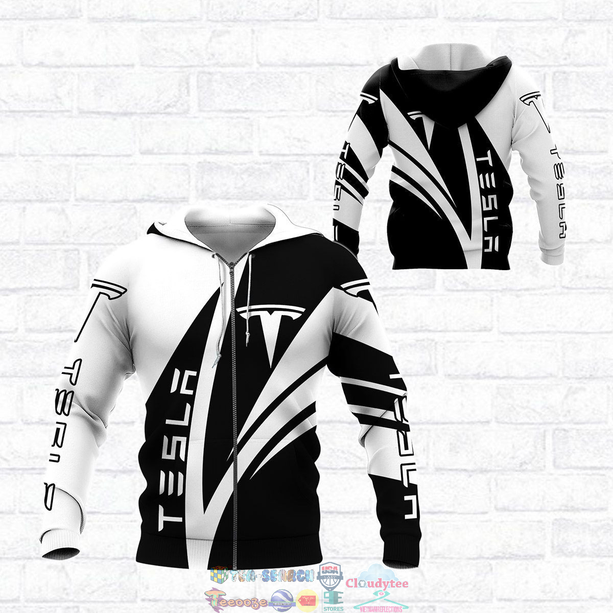 Tesla White ver 1 3D hoodie and t-shirt