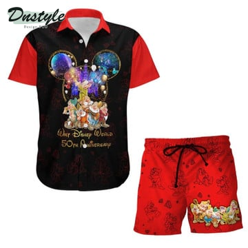 Seven Dwarfs 50th Anniversary Glitter Disney Castle Combo Hawaiian Shirt & Beach Shorts