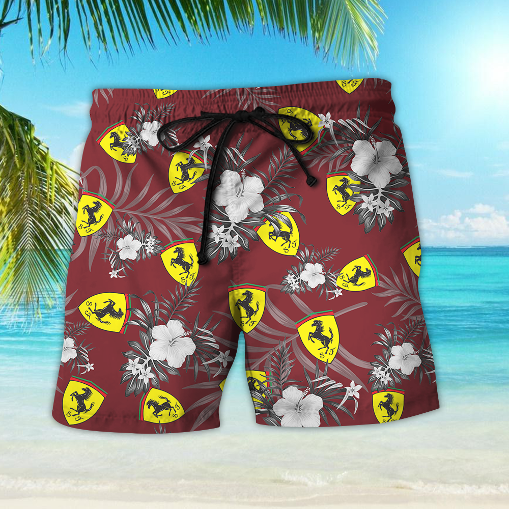 Ferrari Hawaiian Shirt Beach Shorts