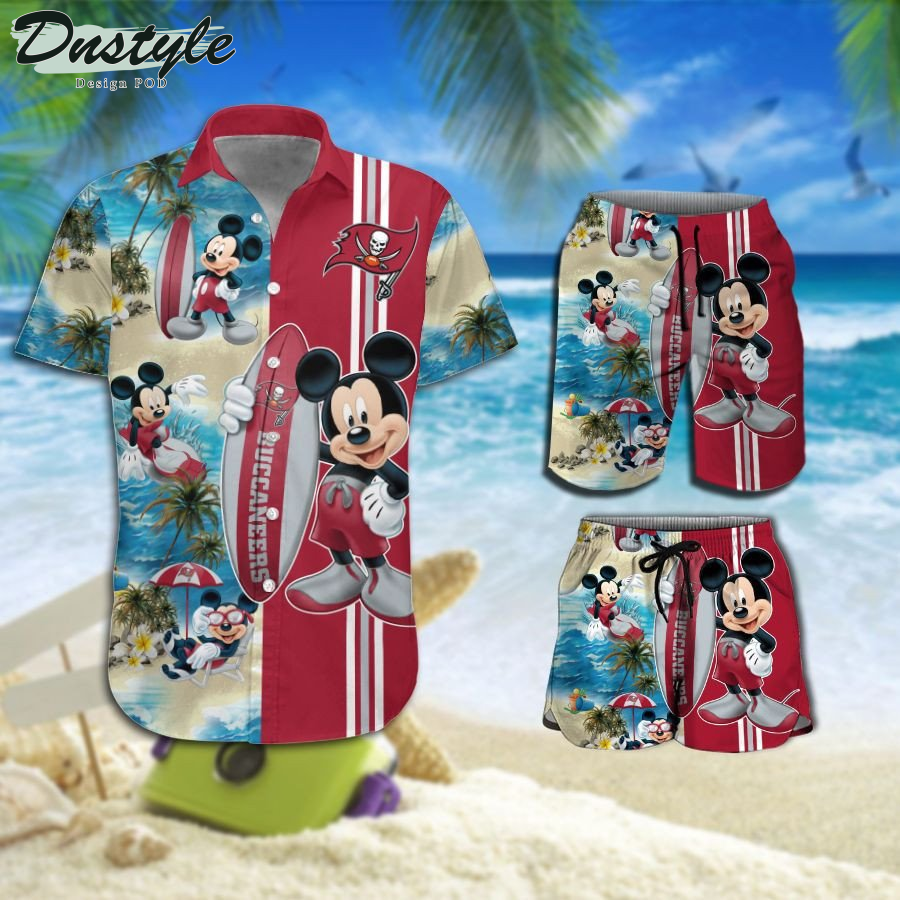 Tampa Bay Buccaneers Mickey Mouse Surfing On The Beach Hawaiian Shirt Beach Short