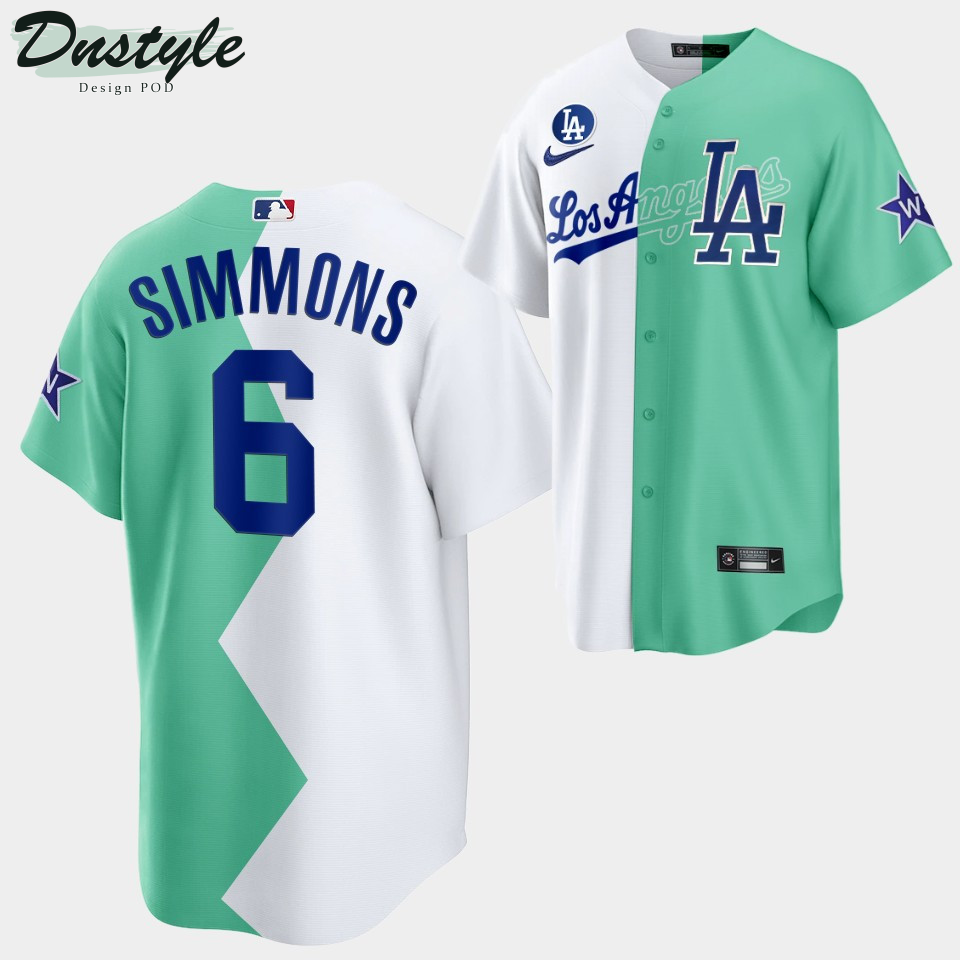 2022 All-Star Celebrity Softball Game Los Angeles Dodgers J.K. Simmons #6 White Green Jersey