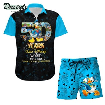Donald Duck 50th Anniversary Glitter Disney Castle Combo Hawaiian Shirt & Beach Shorts