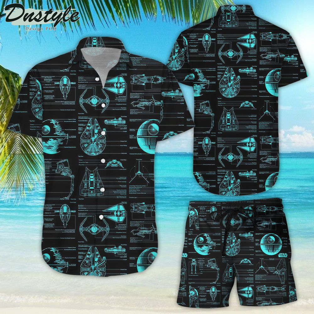 Star wars Blueprint Drawings of Spaceships Hawaiian Shirt Beach Shorts