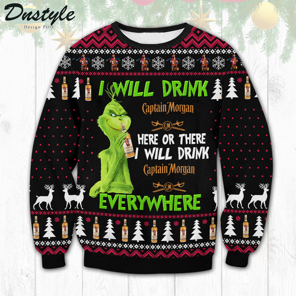 Captain Morgan Grinch I Will Drink Everywhere Ugly Christmas Sweater