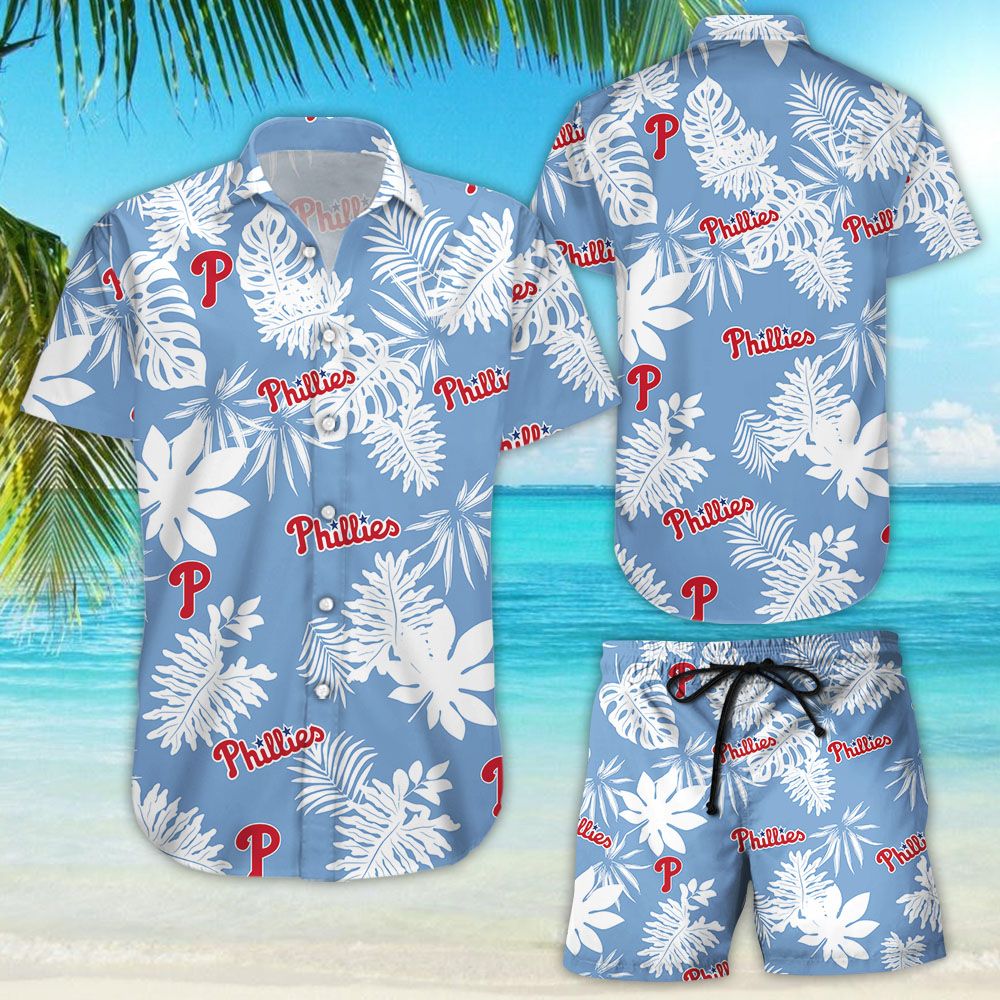 Philadelphia Phillies Tropical Flower Hawaiian Shirt Beach Shorts