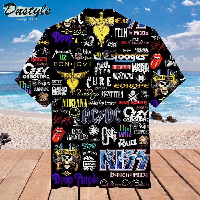 Rock Band Collage Black Hawaiian Shirt
