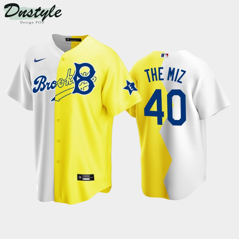 Brooklyn Dodgers #40 The Miz Gray Yellow 2022 MLB All-Star Celebrity Softball Game Split Jersey Men’s