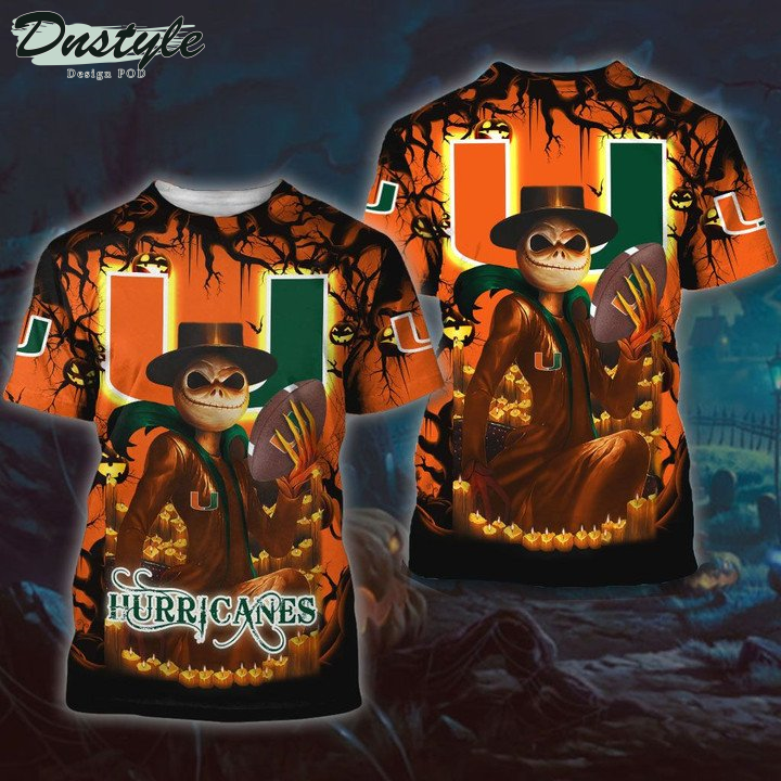 Miami Hurricanes Jack Skellington Halloween 3D Hoodie Tshirt