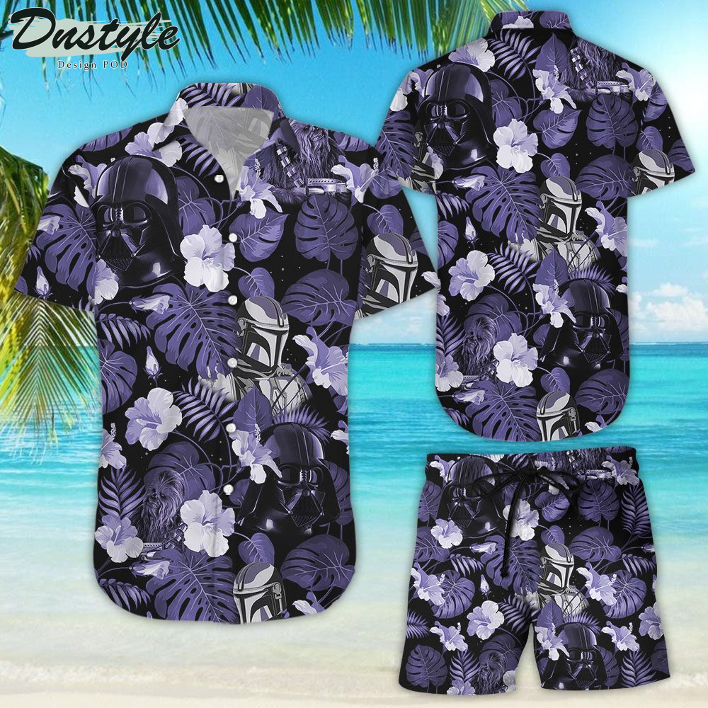 Star wars Vader Floral Purple Hawaiian Shirt Beach Shorts