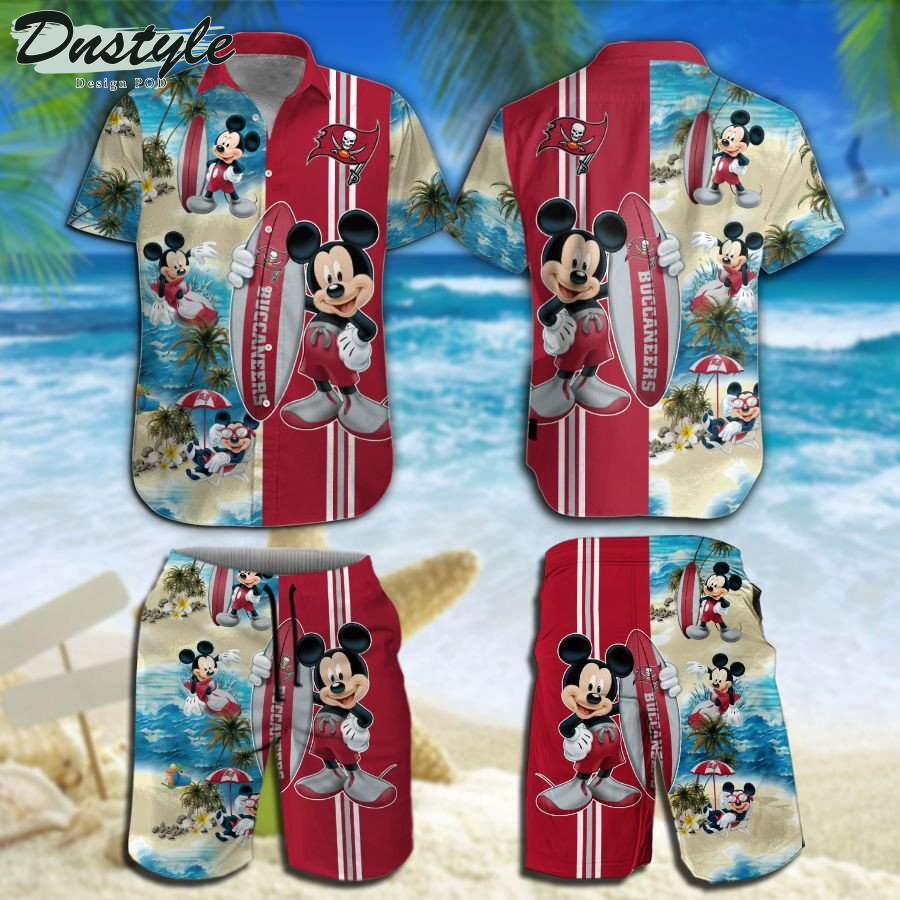 Tampa Bay Buccaneers Mickey Mouse Surfing On The Beach Hawaiian Shirt Beach Short