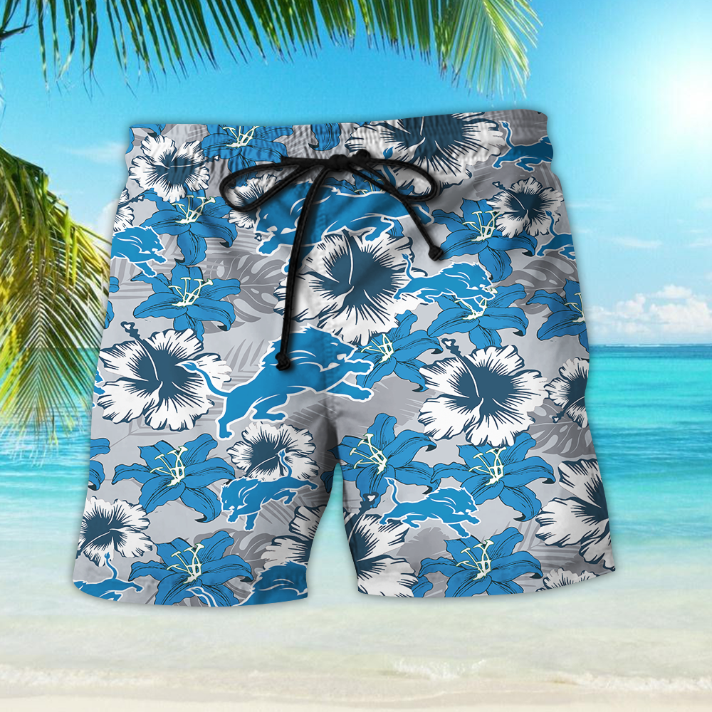 Detroit Lions Hawaiian Shirt Beach Shorts
