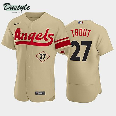 Men's Los Angeles Angels #27 Mike Trout 2022 City Connect Gold Jersey