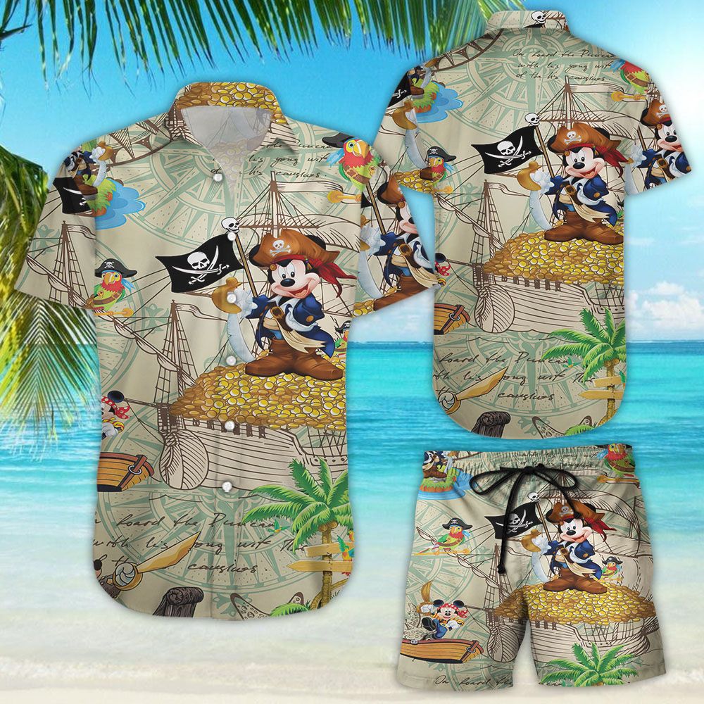 Pirates Mickey Mouse Hawaiian Shirt Beach Shorts