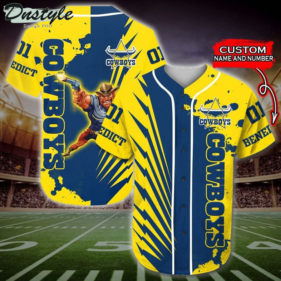 Personalized North Queensland Cowboys NRL Mascot Baseball Jersey