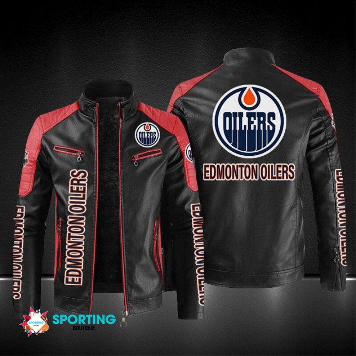 Edmonton Oilers Block Leather Jacket