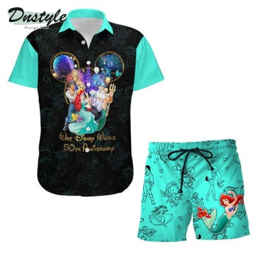 The Little Mermaid 50th Anniversary Glitter Disney Castle Combo Hawaiian Shirt & Beach Shorts