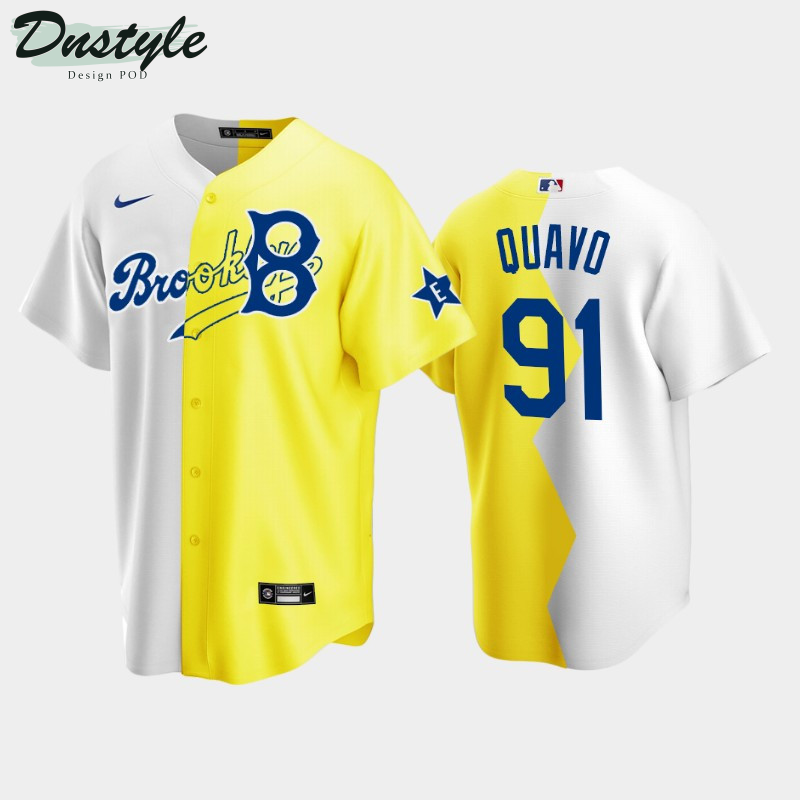 Brooklyn Dodgers #91 Quavo Gray Yellow 2022 MLB All-Star Celebrity Softball Game Split Jersey Men's
