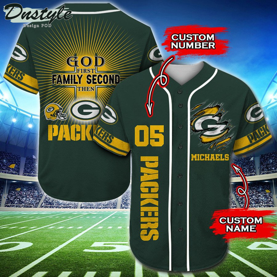 Personalized Green Bay Packers God First Family Second Baseball Jersey