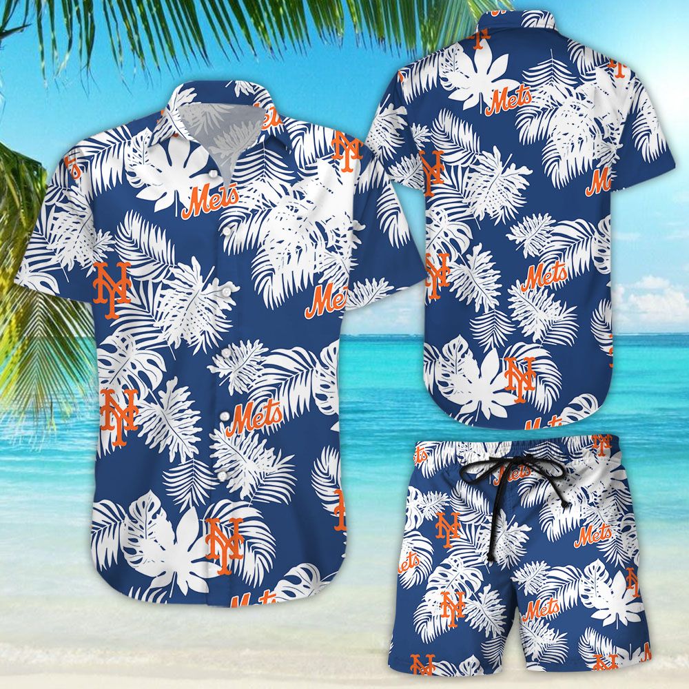 New York Mets Tropical Flower Hawaiian Shirt Beach Shorts