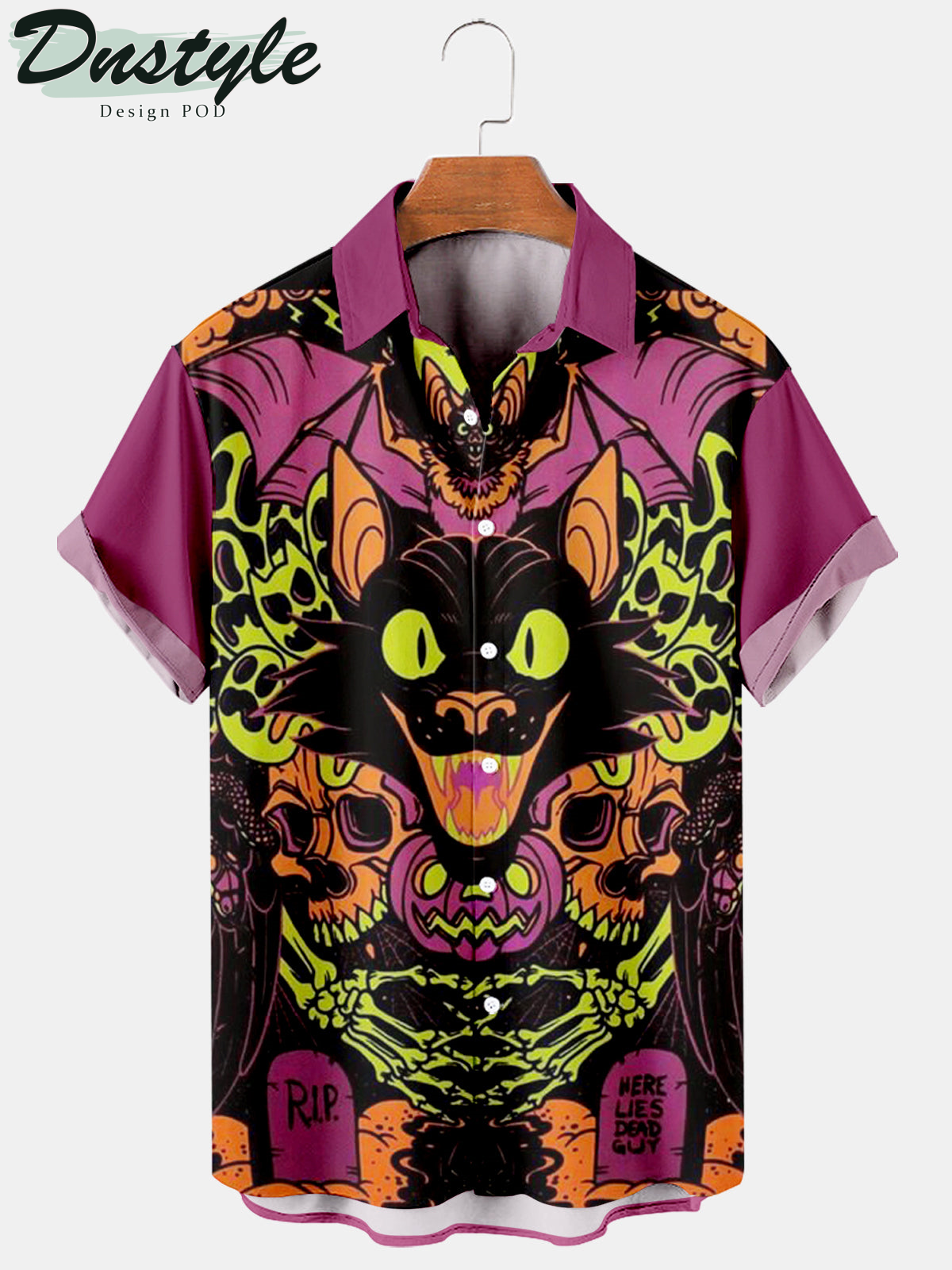 Black Cat Spoof Halloween Themed Hawaiian Shirt