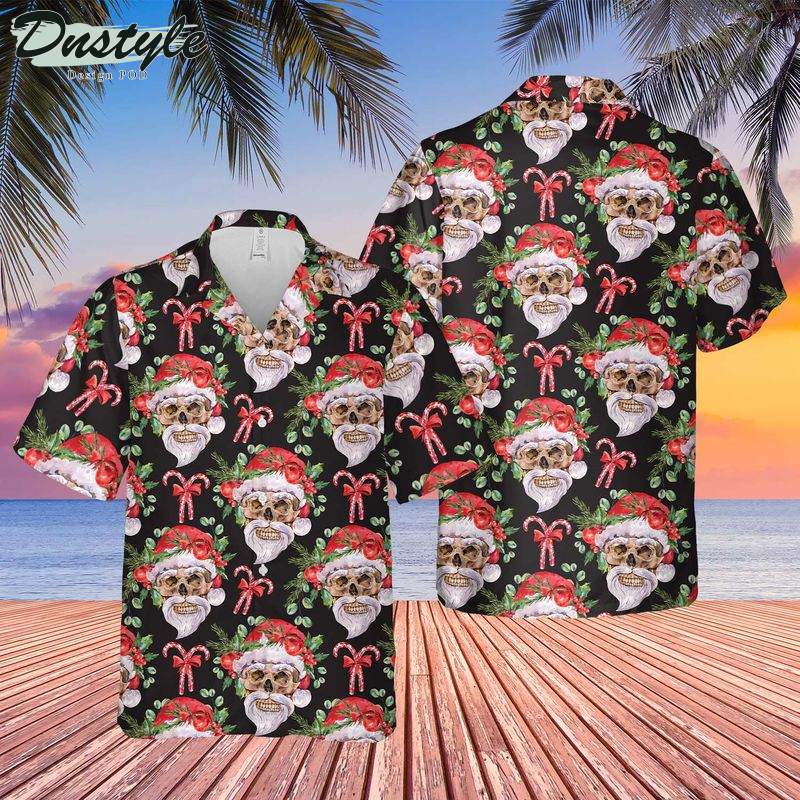 Black Christmas Santa Skull Hawaiian Shirt