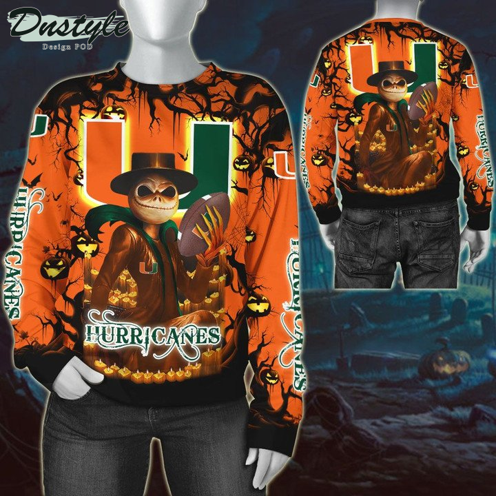 Miami Hurricanes Jack Skellington Halloween 3D Hoodie Tshirt