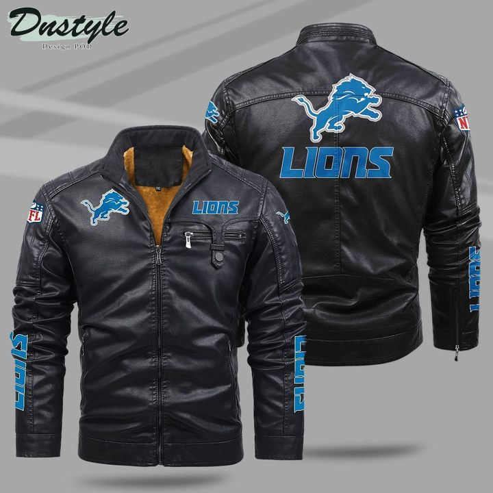 Detroit Lions Fleece Leather Jacket