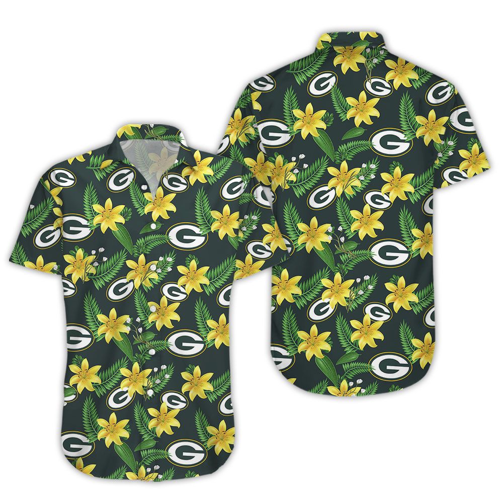 Green Bay Packers Tropical Flower Hawaiian Shirt Beach Shorts