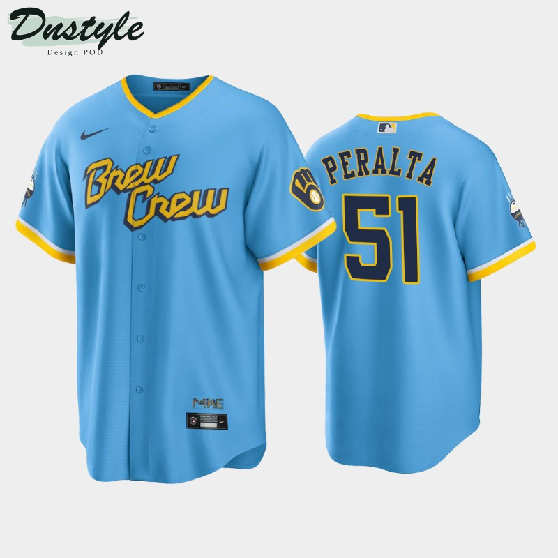Men's Milwaukee Brewers #51 Freddy Peralta 2022 City Connect Powder Blue Jersey