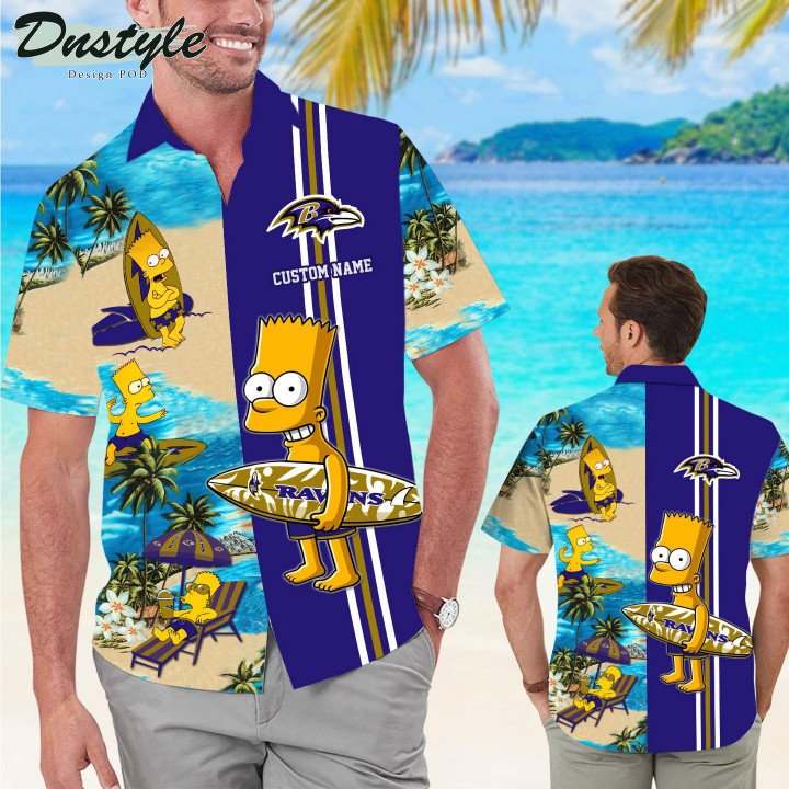 Baltimore Ravens Simpsons Custom Name Hawaiian Shirt And Short