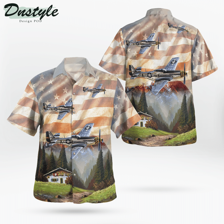 WWII North American P-51 Mustang American Flag Hawaiian Shirt