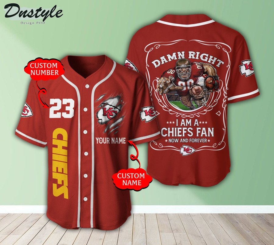 Personalized Kansas City Chiefs Mascot Damn Right Baseball Jersey