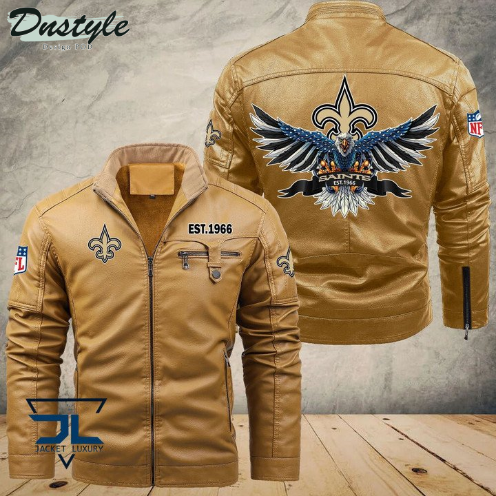 New Orleans Saints Eagle Fleece Leather Jacket