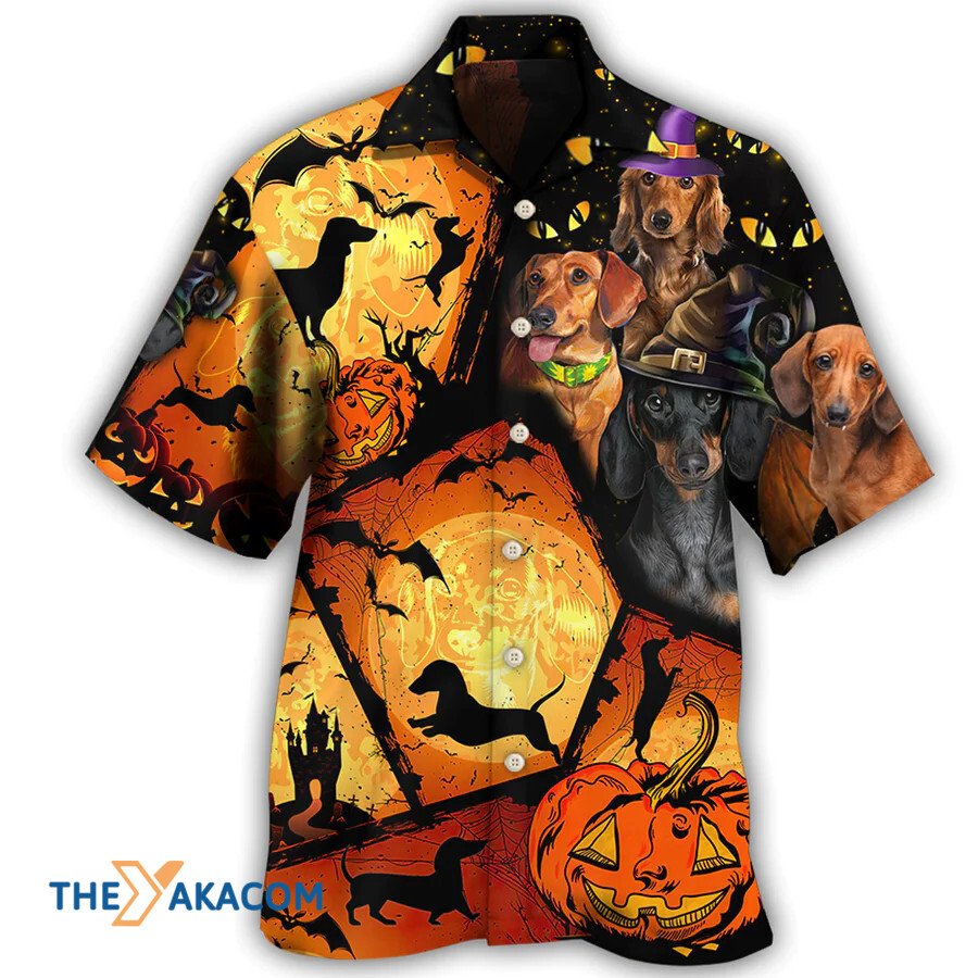 Halloween Dachshund Dog And Pumpkin Scary Hawaiian Shirt