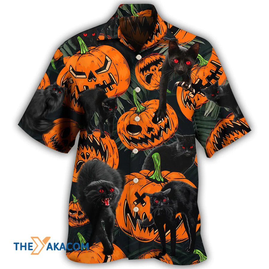 Halloween Black Cat Pumpkin Scary Tropical Hawaiian Shirt