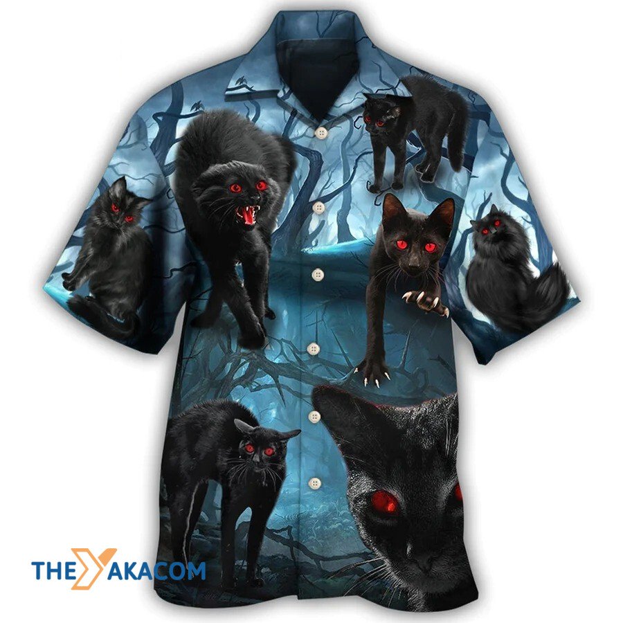 Halloween Black Cat Scary Style Hawaiian Shirt